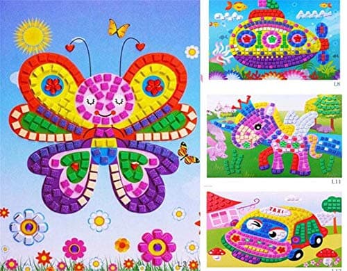 Lot de 12 autocollants mosaïques, autocollants à paillettes, pour enfants, à décorer, images de mosaïque, arts et travaux manuels, kits faits à la main pour enfants, enseignants, étudiants, crèches