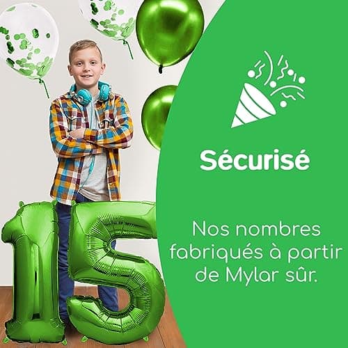 envami® Ballon Anniversaire 15 ans Vert - 101 CM Ballon Chiffre - Deco Kit Anniviersaire Garçon - Happy Birthday Decoration - Ballon Joyeux Anniversaire - Vole Grâce à l'Hèlium
