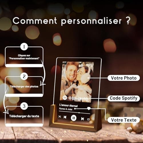 LUCKOR Idee Cadeau Femme & Homme Noel - Plaque Spotify Personnalisé Cadre Photo - Cadeau Personnalisé Copine Copain Couple Meilleur Amie de Noël, Anniversaire - Lampe Personnalisée avec Photo