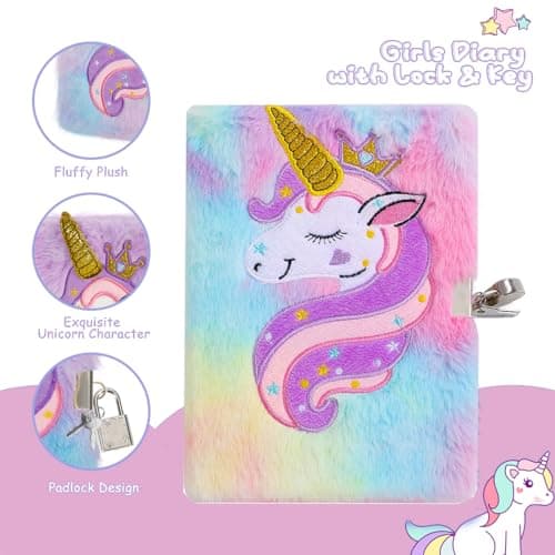 Lassuzie Journal Intime Fille avec Cadenas, Carnet Secret pour Fille en Peluche Comprenant Une Cahier A5 et Une Licorne Trousse à Crayons, Cadeau Licorne pour Fille 5 6 7 8 9 10 11 12 Ans
