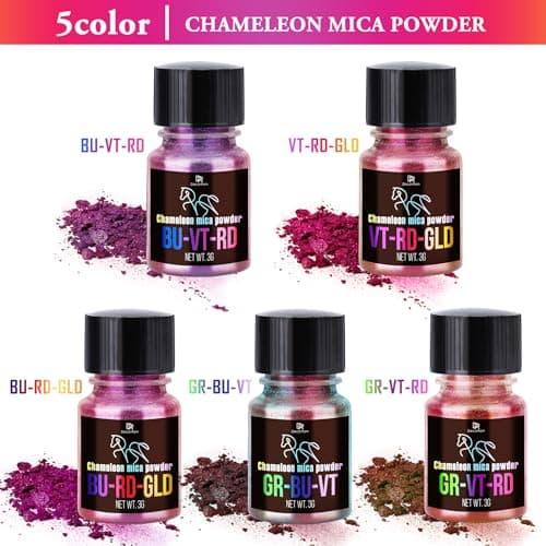 Poudre de Mica Caméléon - 5 Poudre de Pigment Changeant de Couleur pour Resine Époxy, Peinture, Nail Art - Pigment de Resine Époxy Caméléon Tons Rouges pour Slime, Ongles, Fabrication de Bougies