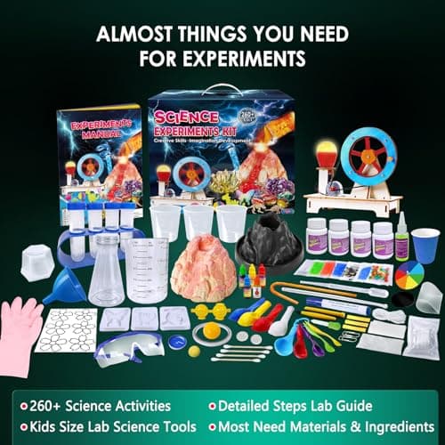 UNGLINGA 260+ Expériences Scientifique pour Enfants, Jouets éducatifs pour Projets S.T.E.M, Laboratoire de Chimie et Kit Volcan