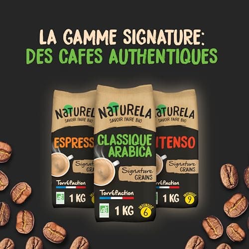 NATURELA - Café Grains Bio - Classique Arabica - 100% Arabica - Gamme Signature - Torréfaction Lente - Fabriqué en France - 1 kg