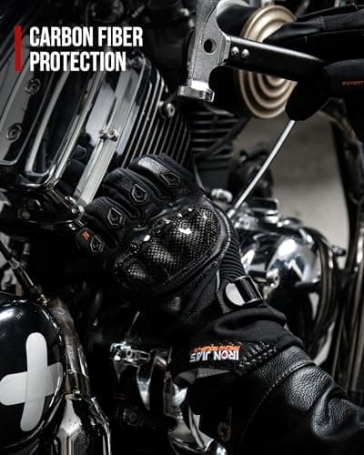 BORLENI Gants Moto Hiver Homologué Homme Imperméables en Fibre de Carbone Gant Moto Chaude Écran Tactile pour Moto Scooter Noir L