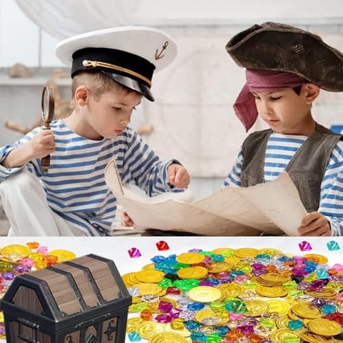 100 Pièces D'or pour Enfants, 200 Pièces Pirate Gemmes, Trésor de Pirate, Pierres Precieuses pour Enfants, Décoration de Pirate Fete, pour Anniversaire D'enfant au Trésor de Pirate et Fêtes de Pirates