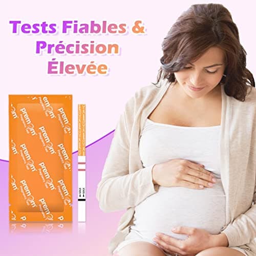 Premom Tests Grossesse Précoce Bandelettes:50 Tests de HCG Urinaires Sensibles 10 mIU/mL, Compatible avec l'Application Premom pour Suivi de Fertilité