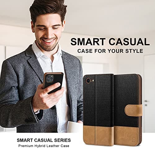 BEZ® Coque pour iPhone 7, Etui pour iPhone 8 / iPhone SE 2020 / iPhone SE 2022 Housse Protection Bookstyle Etui en PU Cuir Portefeuille Coque, Pochette pour Monnaie, Fermeture Magnétique, Noir