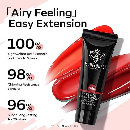 Modelones Polygel Rouge Pailleté 6 Couleurs 15 ml Poly gel Extension pour Ongles Faux Ongles Construction Vernis Semi Permanent Quick Building Gel Complet pour Halloween Manucure Nail Art Kit