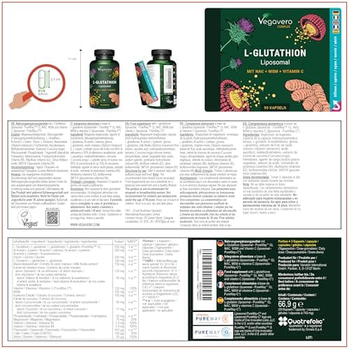 GLUTATHION Liposomal & Réduit PureWayTM- G | Avec Précurseurs : NAC, Vitamine C, MSM, Glycine | Antioxydant + Anti age + Immunité | 90 Gélules | Vegan & Sans Additifs | Vegavero®