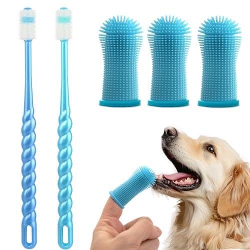 Aidiyapet Lot de 5 brosses à dents en silicone pour chien, chat, chiot - Nettoyage facile des dents - Bleu clair
