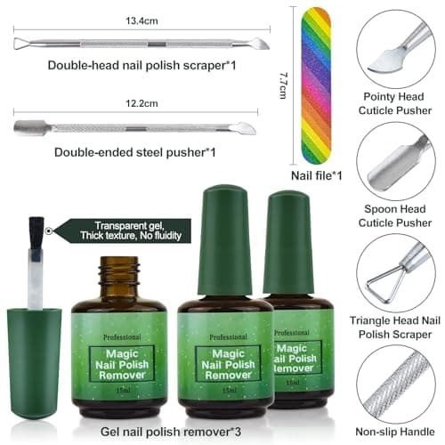 3PCS Remover Dissolvant Vernis Semi Permanent Enlever Produit pour Magic Gel Retirer Retrait a Ongles Depose Nail Polish Kit sans Acetone Soak off Solution de Fonte Américaine Capsule Express UV