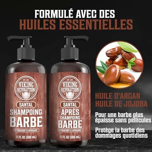 Viking Revolution - Shampoing Barbe Homme & Après Shampoing Barbe Homme - Huile d'Argan & de Jojoba - Adoucit & Renforce - Parfum Bois de Santal - 500 ml x 2