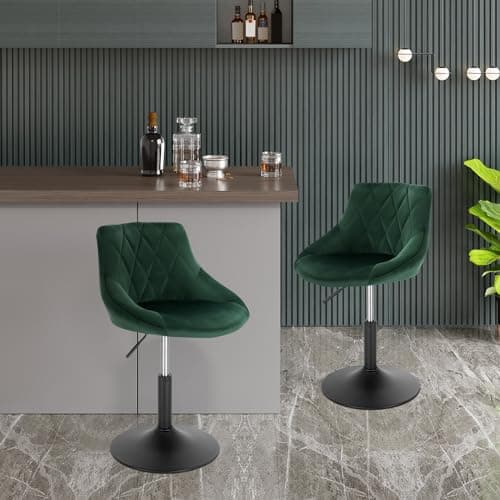 WOLTU Lot de 1 Tabouret de comptoir réglable en Hauteur et pivotante,Tabouret de bistrot en Velours Structure métallique, Hauteur Réglable de 38-49.5cm, Vert Foncé, BH242dgn-1