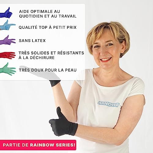 ARNOMED Gants nitrile taille L, gant nitrile noir, 1000 pcs (10 boîtes), gants noir jetable non poudrés & sans latex, gants noir, gants de cuisine jetables, gants jetables noir XS, S, M, L, XL, XXL