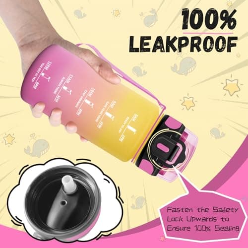 Gourde Enfant, Gourde 500ml avec Paille, Gourde Plastique avec Slogan de Motivation, Gourde Heure anti Fuite, Facile à Nettoyer, Bouteille Paille pour Extérieur, Randonnée, Maternelle, Jaune-Rose