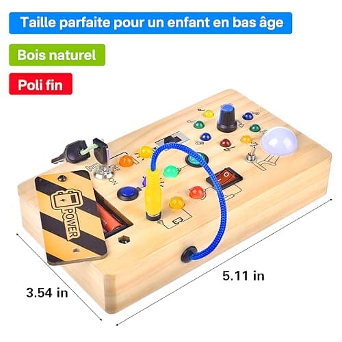 Montessori Busy Board Light Switch, Jouet en Bois à Partir de 1 an, Tableau d'activités Electroniques pour Bébé 18 Mois, Jouet d'apprentissage Sensoriel, Cadeau pour Garçons et Filles de 2 3 4 ans