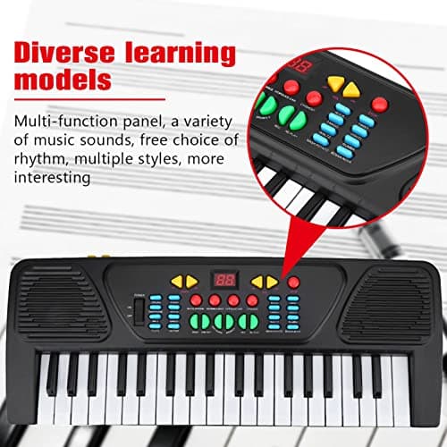Clavier électronique à 37 touches, piano électronique multifonction avec microphone, piano pour enfants, clavier piano pour débutants, garçons filles, noir