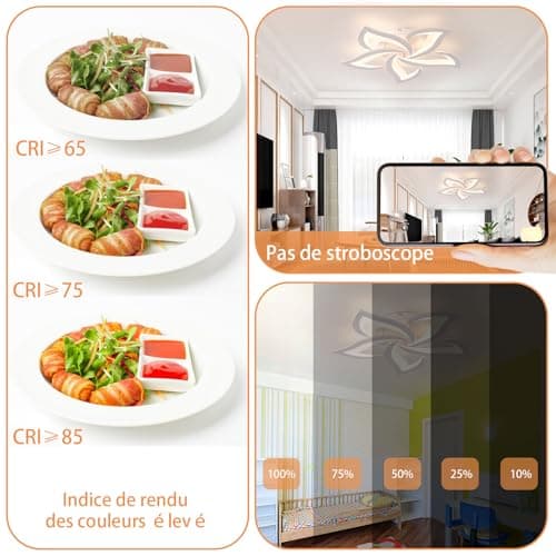 Tetipa Plafonnier LED Dimmable, 40-80W Luminaire Plafonnier Salon Télécommande APP, 3000k-6500k Lampe de plafond Lampe de Plafond per Chambre Salle à manger Luminaire Plafonnier