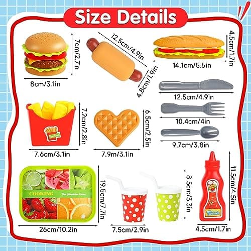DERAYEE Hamburger Jouet,Un Groupe Nourriture Jouet Enfant Dinette Enfant Aliments Dinette Enfant pour Garcon Fille, Cadeau Éducatif