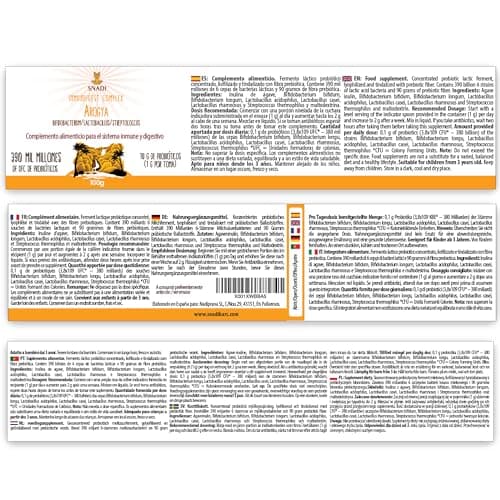 Snadi - Probiotiques et Prébiotiques Solubles Avancés | 100 gr | 390 Milliards UFC | COMPLEXE AROGYA INMUNDIGEST | Fibre Prébiotique 90g | Santé Digestive et Immunitaire | Convient à Tous les Âges