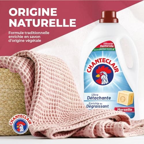 Chanteclair - Lessive Liquide Concentrées Marseille, Enrichie au Dégraissant, Ultra Détachantes et Efficaces aussi à Froid, 40 lavages - 8x 1800 ml