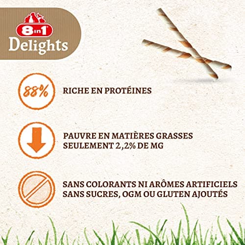 8in1 Delights Twisted Sticks - Sticks torsadés à Mâcher garnis de poulet pour Chien - 35 pièces