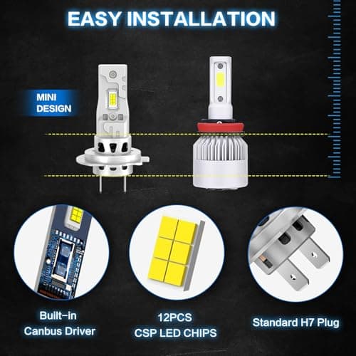 AUXIRACER h7 LED 30000LM, 120W 600% Lumière 6500K Blanc Anti Erreur Extrêmement Brillant Kit de Conversion h7 Phares, pour Rechange pour Lampes Halogènes et Xenons Auto (2 Set)