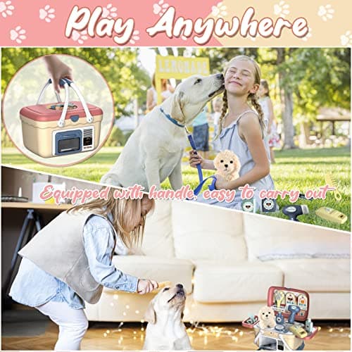 STAY GENT Jouet Veterinaire Enfant, 23 Pièces Malette Docteur avec Chien en Peluche & Transporte pour Nourrir et Soigner, Kit Veterinaire Jeu de Rôle Cadeau pour Jouet Garçons Filles 2 3 4 5 6 7 Ans