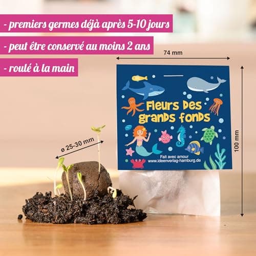 10x "Sirènes" bombes à graines anniversaire d’enfant / "Fleurs des grands fonds" - Sirènes fleurs cadeau Boules avec graines comme cadeau d’anniversaire mer profonde bombes de graines pour enfant