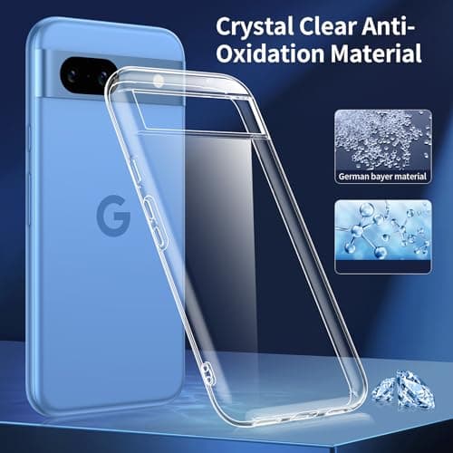 FLLAO Coque Compatible avec Google Pixel 8a Transparente avec 3 Verre trempé Protection écran, Souple Silicone Mince Étui Protection Bumper Housse TPU Téléphone Pixel 8a Cover
