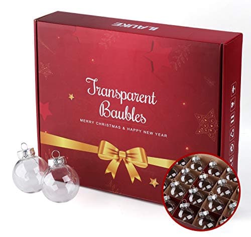 ilauke 20 Boule Transparente Remplissable Bricolage,Boules de Noël en Plastique Transparent à Remplir avec 4m Plume Rose+4m Corde,Boules de Sapin de Noël Ornements pour Fête de Mariage Décoration(6cm)