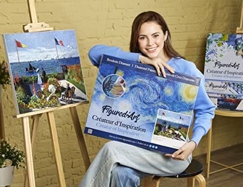 Figured’Art Diamond Painting Broderie Diamant 40x50cm Avec Cadre Toile Tendue Strass Perles Carrés - La terrasse à Sainte-Adresse Monet - Kit Complet 5D DIY Activité Manuelle Loisirs Créatifs Adultes