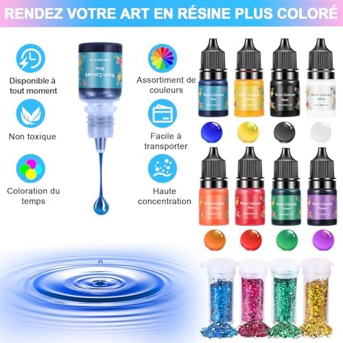 OFCIIN Resine Epoxy Transparente Kit 400ml, Kit Résine Epoxy Avec Colorant, Paillette, 1: 1 Ratio Revêtement en Résine Coulée Cristalline, Pour Bois, Fabrication de Bijoux, Décoration Artisanale