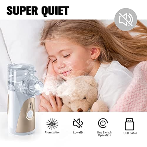 Nébuliseur Portable Inhalateur, Nébuliseur pour enfant et adulte, Nébuliseur Aérosol Silencieux avec embout buccal et masque pour le voyage et l'utilisation de ménage