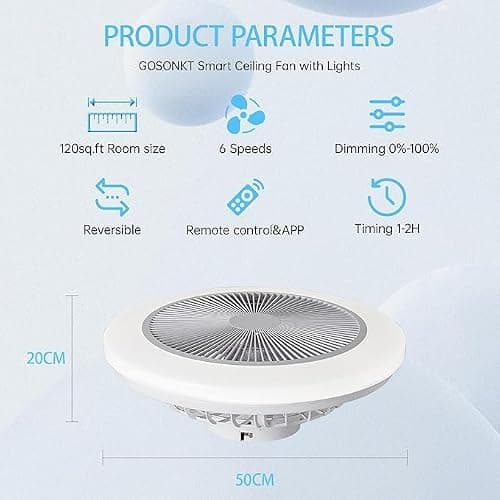 EKDADL RGB Ventilateur Plafond silencieux de 48 cm avec lumières,Réversible ventilateur de plafond fermé avec télécommande,6 vitesses de vent,3 températures de couleur en option