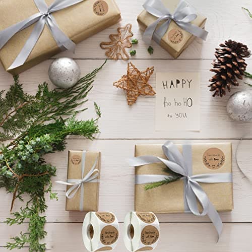 Lot de 500 autocollants cadeaux, étiquettes autocollantes, 1,5 pouces, fait maison avec amour, autocollants de Noël, autocollants cadeaux pour bricolage, pâtisserie, sacs cadeaux décoration