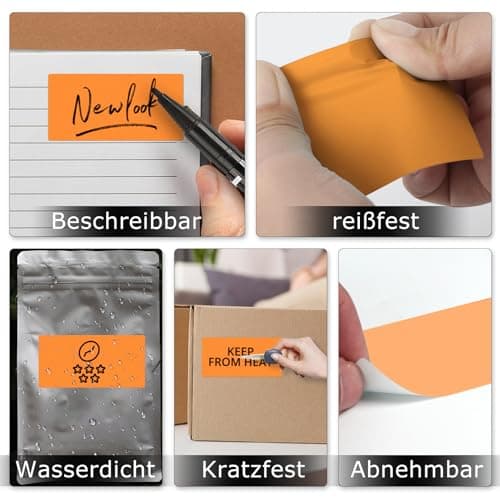 YIKIADA Étiquette Thermique Orange en Vinyle, Rouleau de 50 x 76 mm, Autocollant d'adresse rectangulaire, Autocollant étanche pour Nom, Code à Barres, Code QR, DIY, 500 pièces