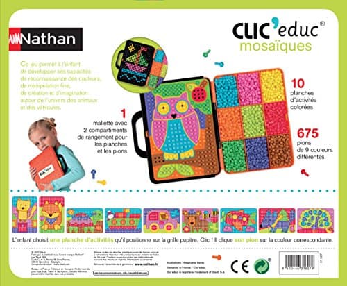 Nathan - Clic Educ Mosaïques - jeu de société - jeu d'apprentissage et reconnaissance des couleurs - développe la motricité fine et la créativité - 675 pions - loisirs créatifs - enfant 4 ans