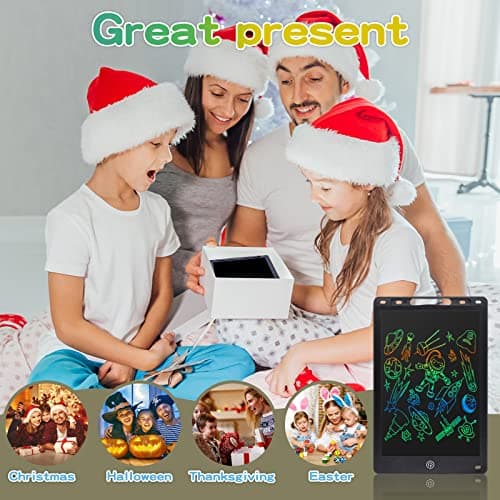 Coolzon Tablette Dessin Enfant, 12 pouces Tablette D'écriture Effaçable Et réutilisables,Ardoise Magique pour Dessin de peinture et listes de notes, Autocollants de Dessins Animés Gratuits,Noir