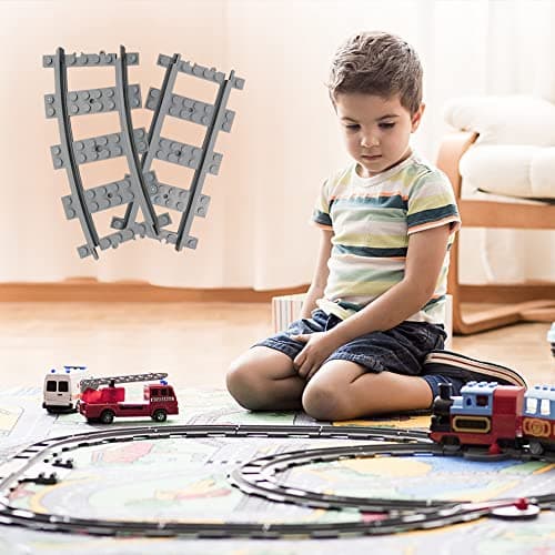 hocadon 40 Pièces Rails de Blocs de Construction de la Ville, Accessoires d'Extension City Train, Rails de Ville pour Cadeau Enfants