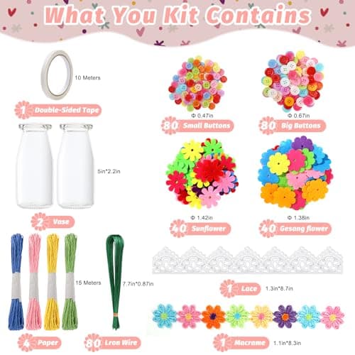 Wisplye Fleurs Bricolage Enfant Kit, Faire Votre Propre Bouquet de Fleurs avec Boutons et Fleurs en Feutre, Fleurs Artisanat Jouets Cadeaux pour Filles Garçons Âgés de 4 5 6 7 8 9 10 11 12 Ans