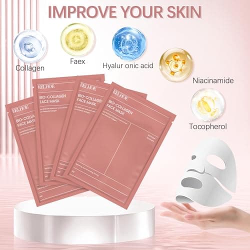 4 Pcs Bio-Collagen Real Deep Mask, Masque Collagene Korean, Anti-âge Mask Collagen, Collagène Masque Soluble, Masque Hydratant Visage pour les Peaux Sèches Ternes