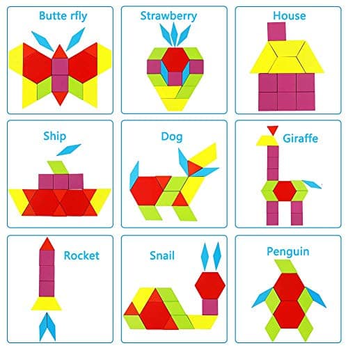 Afunti Puzzle en Bois-Tangram-Jouets Montessori-Jouets éducatifs classiques-155 Formes géométriques et 24 Cartes