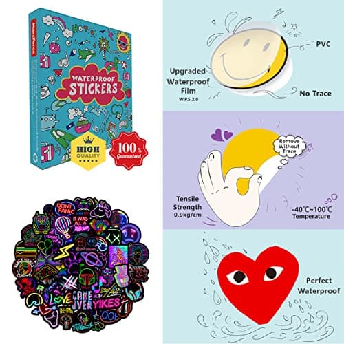 MARSFORCE Graffiti Néon vinyle imperméable autocollant pour ordinateur portable bagages de voyage valise bouteille d'eau skateboard vélo voiture pare - chocs casque guitare jouet scrapbooking [50pcs]