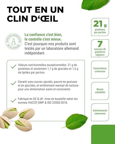 Vegan 7K Protein - 1kg - Pistache - Poudre de protéine purement végétale avec des protéines de riz, d'amande, de soja, de pois, de chanvre, de cranberry et de tournesol.