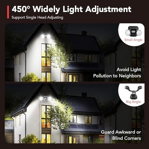 OREiN Projecteur LED Exterieur Detecteur de Mouvement, Eclairage Exterieur de Sécurité 450°, 12W=150W 1600LM Lampe Extérieur à Double Tête, Spot LED Extérieur IP65 Étanche pour Patio Cour Garage