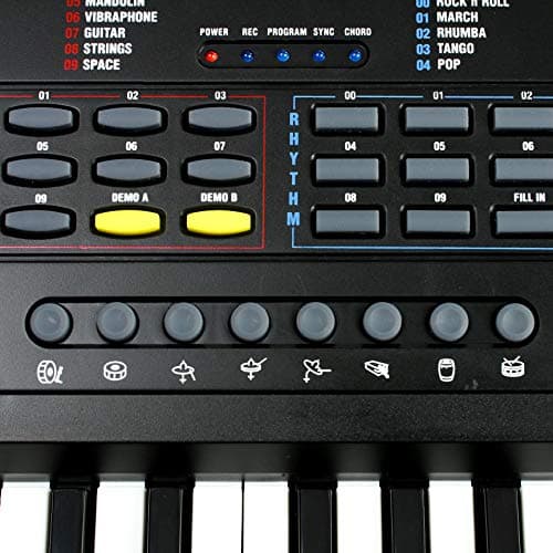 RockJam Clavier de piano 49 touches avec alimentation, support de partition, autocollants pour notes de piano et leçons Simply Piano