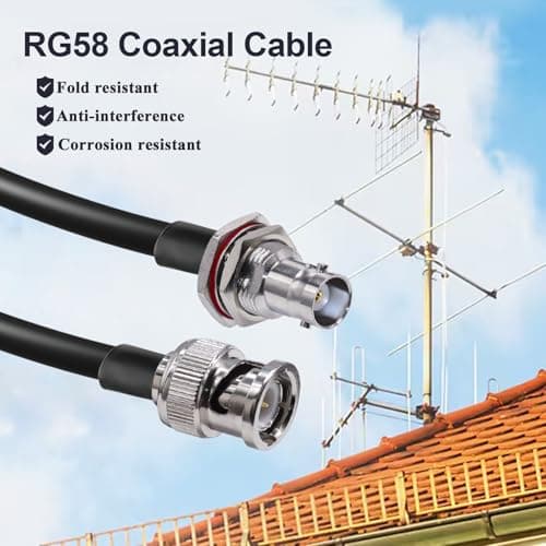 TUOLNK Câble BNC RG58 Câble de raccordement BNC mâle à BNC femelle cloison à faible perte 50 ohms CB Radio Câble coaxial 16,4 pieds (5 M) Câble d'extension d'antenne Wifi pour radio HAM