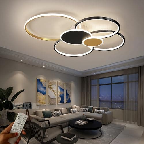 WSXEDC Noir or Gradable LED 6 Ring Salon Plafonnier LED moderne L80cm 71W créatif Éclairage de plafond intérieur Fleur pour les soins des yeux Pour chambre à coucher Bureau Salle à manger