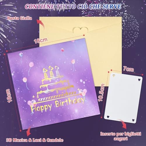 joyoldelf Carte Anniversaire Musicale Pop Up - Carte de Voeux 3D Avec LumièRes, Enveloppe Incluse, Joyeux Cadeaux d'Anniversaire Pour Les Femme Homme Garcon Fille Enfant Maman Amie(Violet)